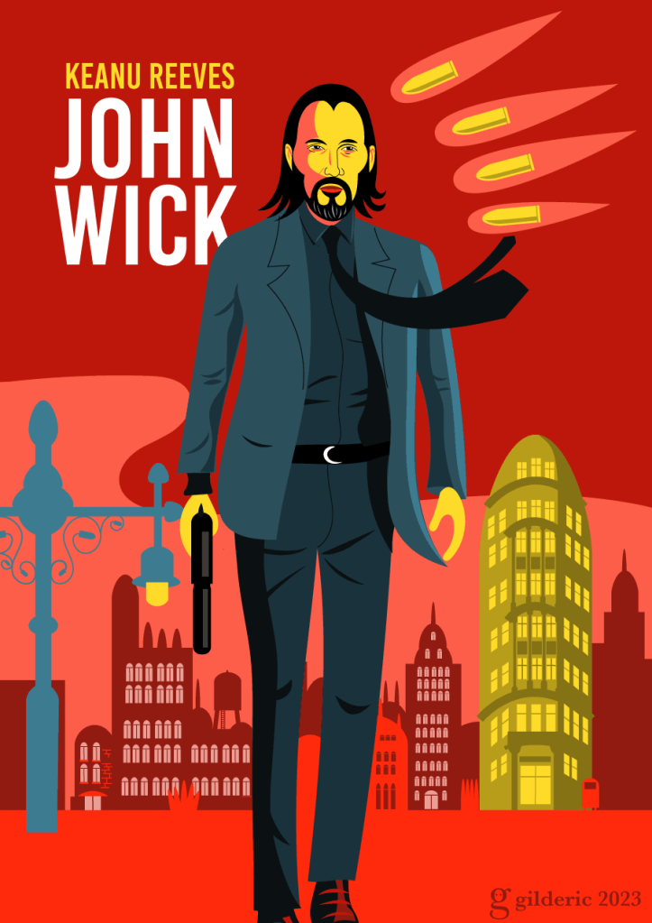 John Wick/Keanu Reeves - poster alternatif dessiné par Gilderic (illustration vectorielle)